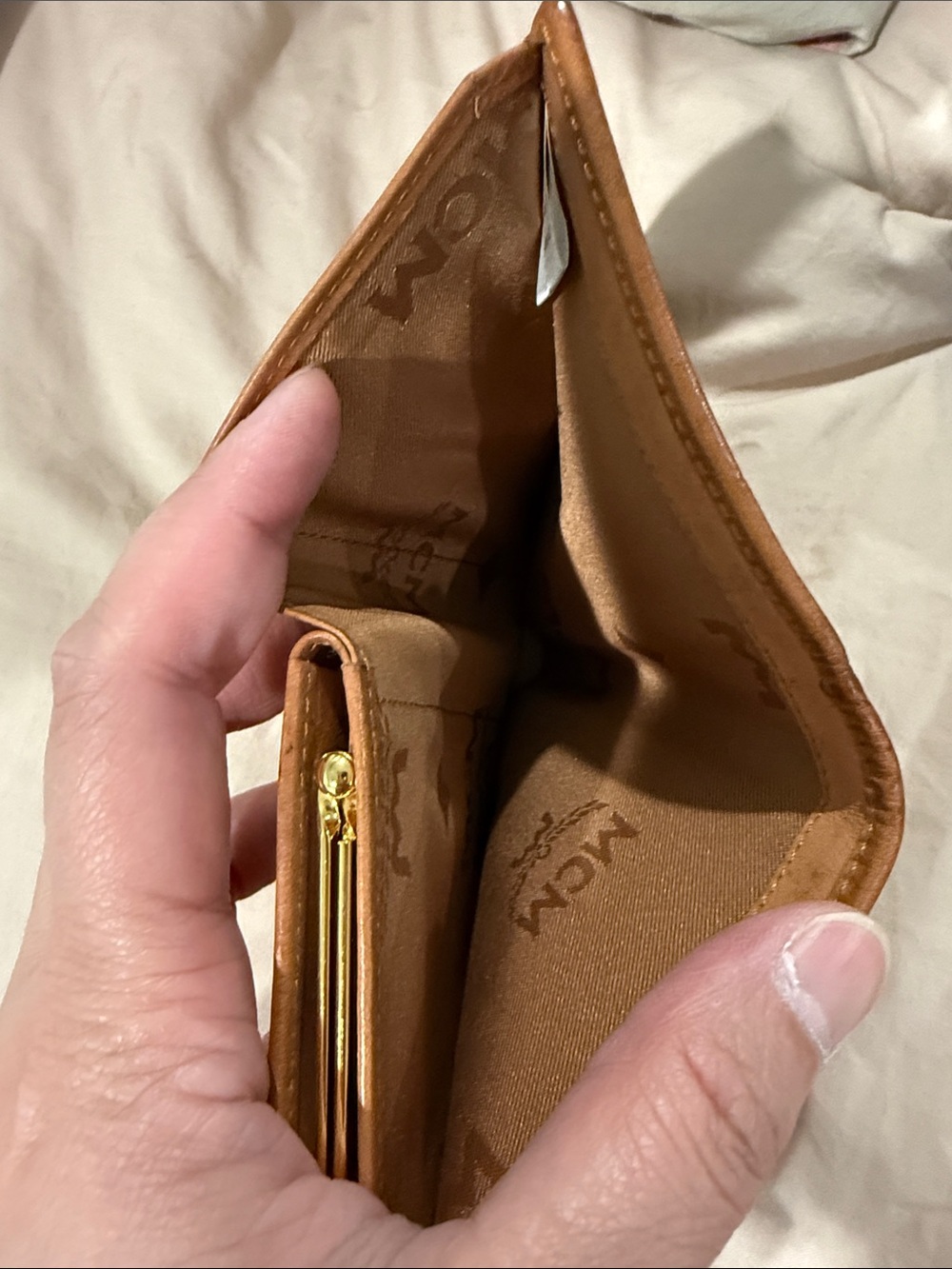 MCM Cognac Logo Leather Snap Wallet with Gold Plaque - Picture 8 of 9